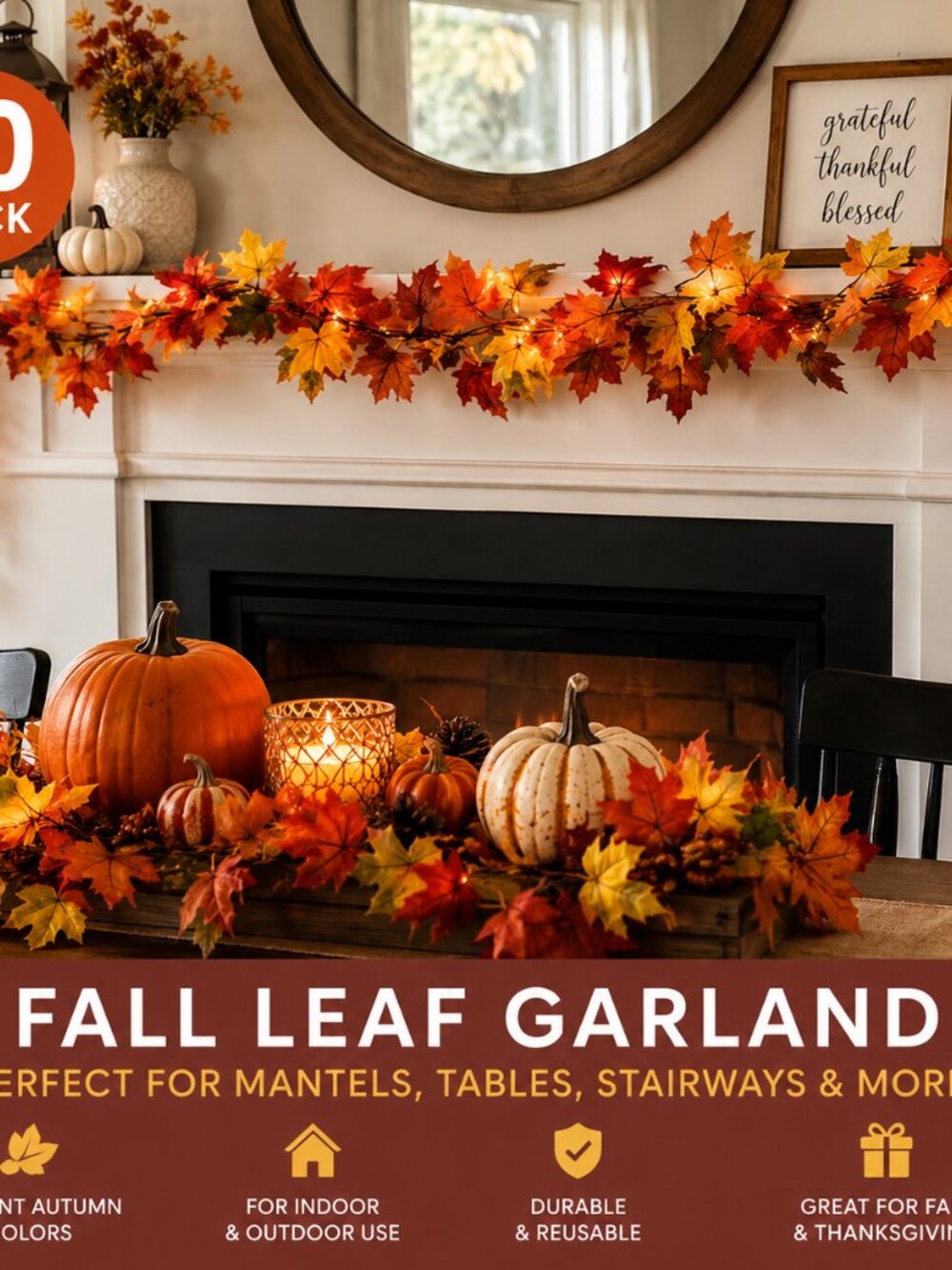 10-Pack Fall Leaf Garland Bundle | Autumn Harvest Thanksgiving Decor | NWT